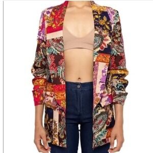 NWT Astrid Postcard Blazer Patchwork Paisley Floral Ruched Sleeve Medium